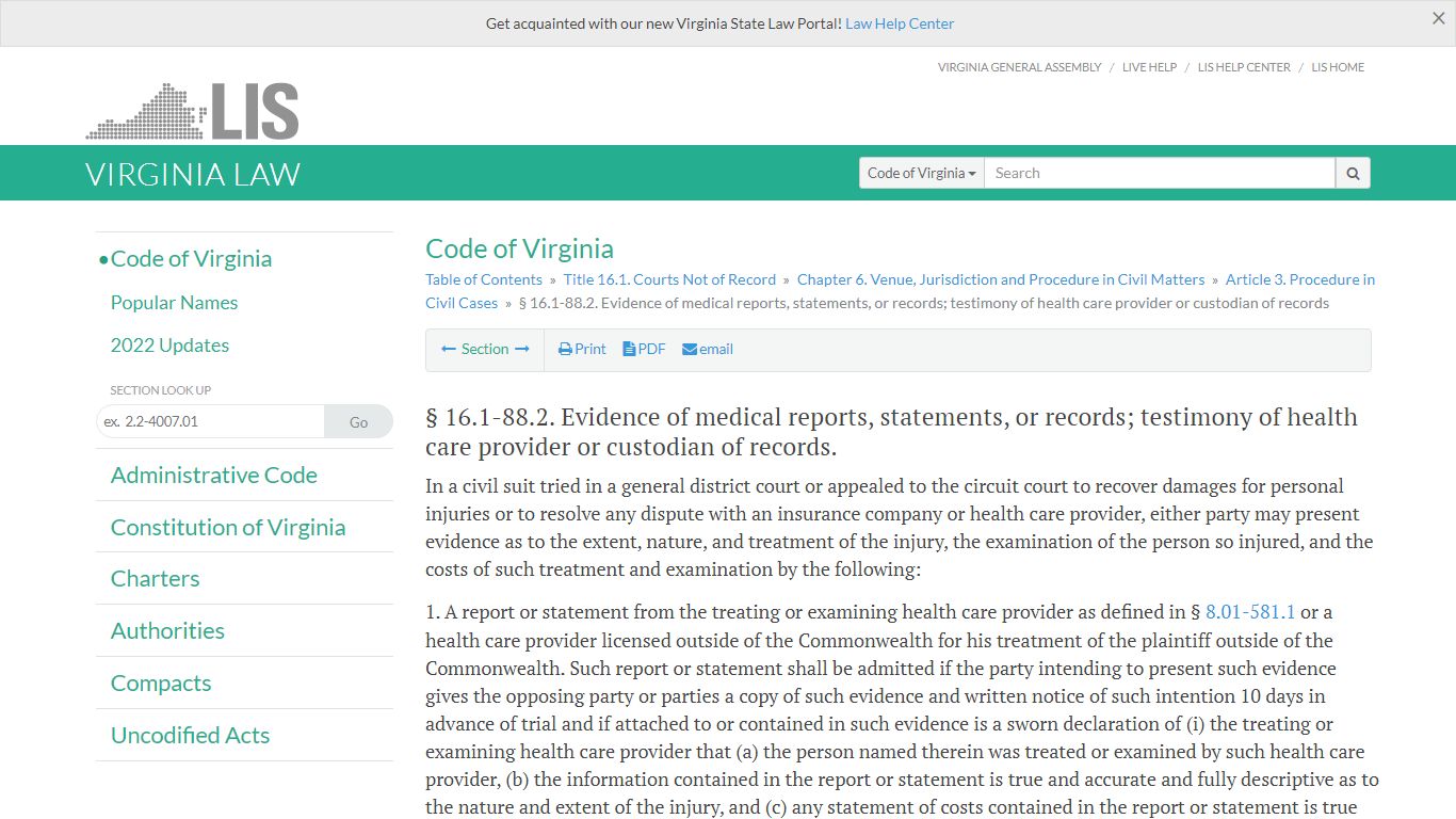 § 16.1-88.2. Evidence of medical reports, statements, or records ...